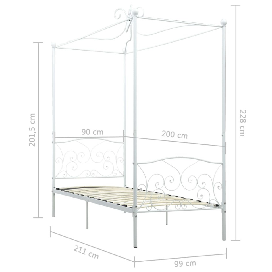 Estructura de cama con dosel metal blanco 90x200