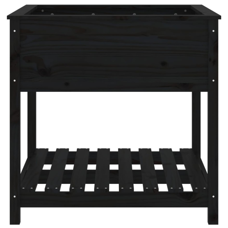 Jardinera con estante madera maciza pino negro 82,5x82,5x81