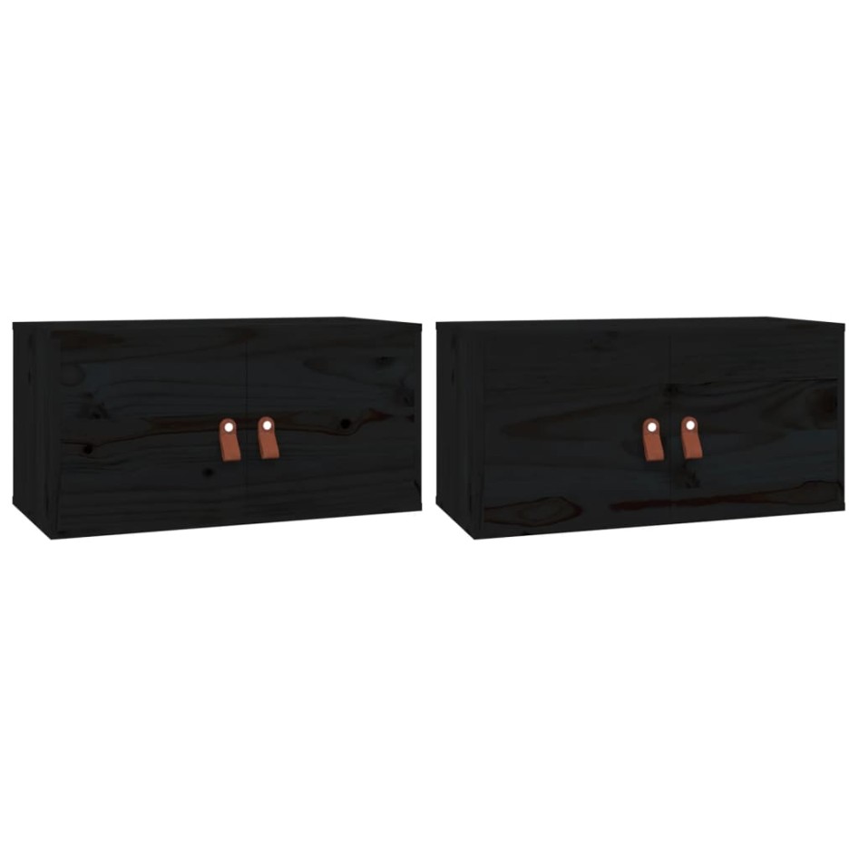 Armarios de pared 2 uds madera maciza de pino negro 60x30x30