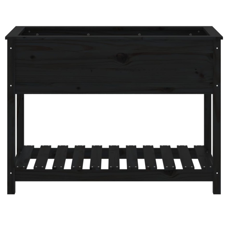 Jardinera con estante madera maciza pino negra 111,5x54x81