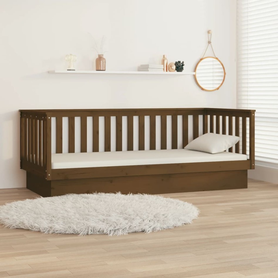 Sofá cama de madera maciza de pino marrón miel 80x200