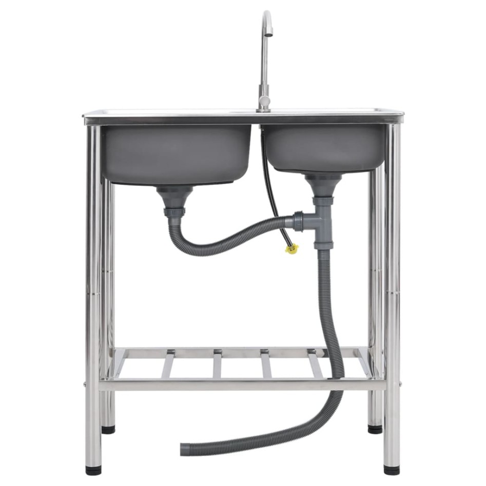 Fregadero de camping doble seno y grifo acero