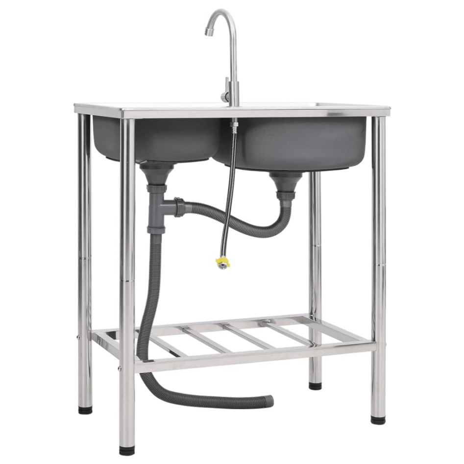 Fregadero de camping doble seno y grifo acero