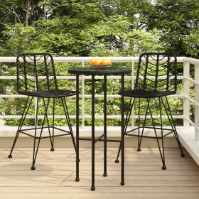 Taburetes de cocina 2 uds ratán PE y acero negro 45x56x103,5