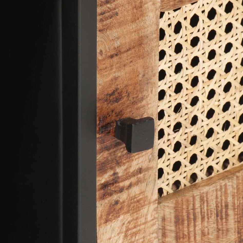 Mesa de centro madera de mango rugosa y caña natural