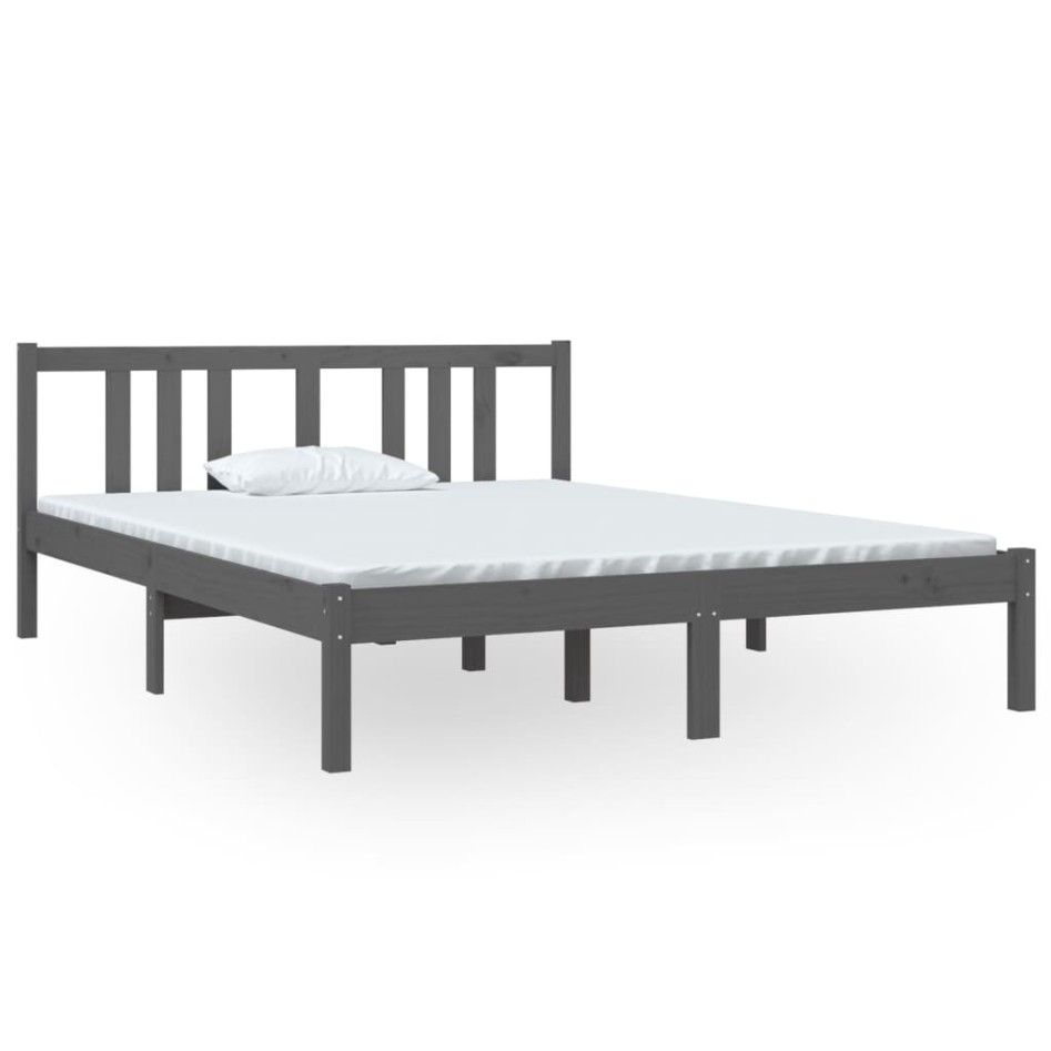 Estructura de cama de madera maciza gris 140x190