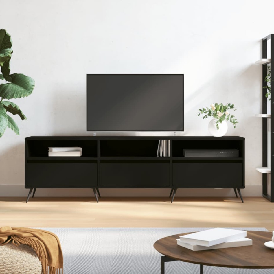 Mueble de TV madera contrachapada negro 150x30x44,5