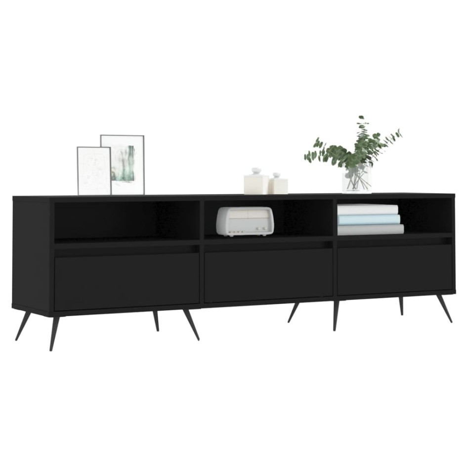 Mueble de TV madera contrachapada negro 150x30x44,5