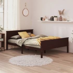 Estructura de cama madera maciza pino marrón oscuro 140x200