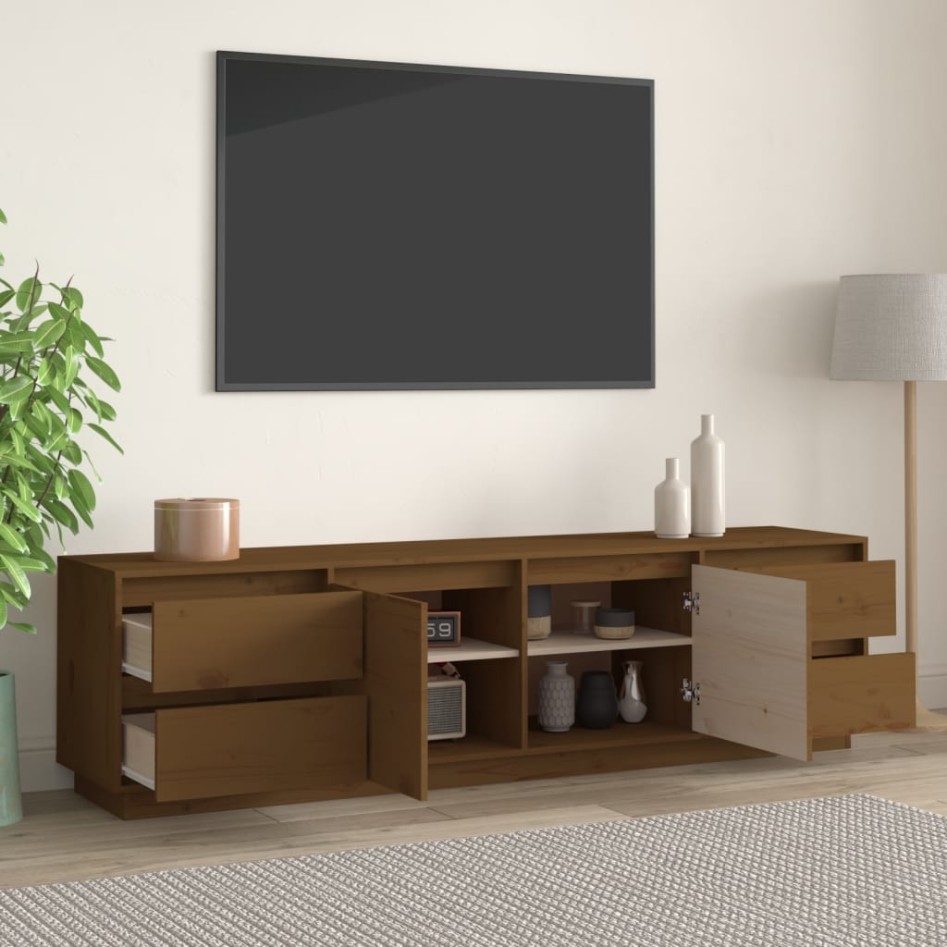 Mueble de TV madera maciza de pino marrón miel 176x37x47,5