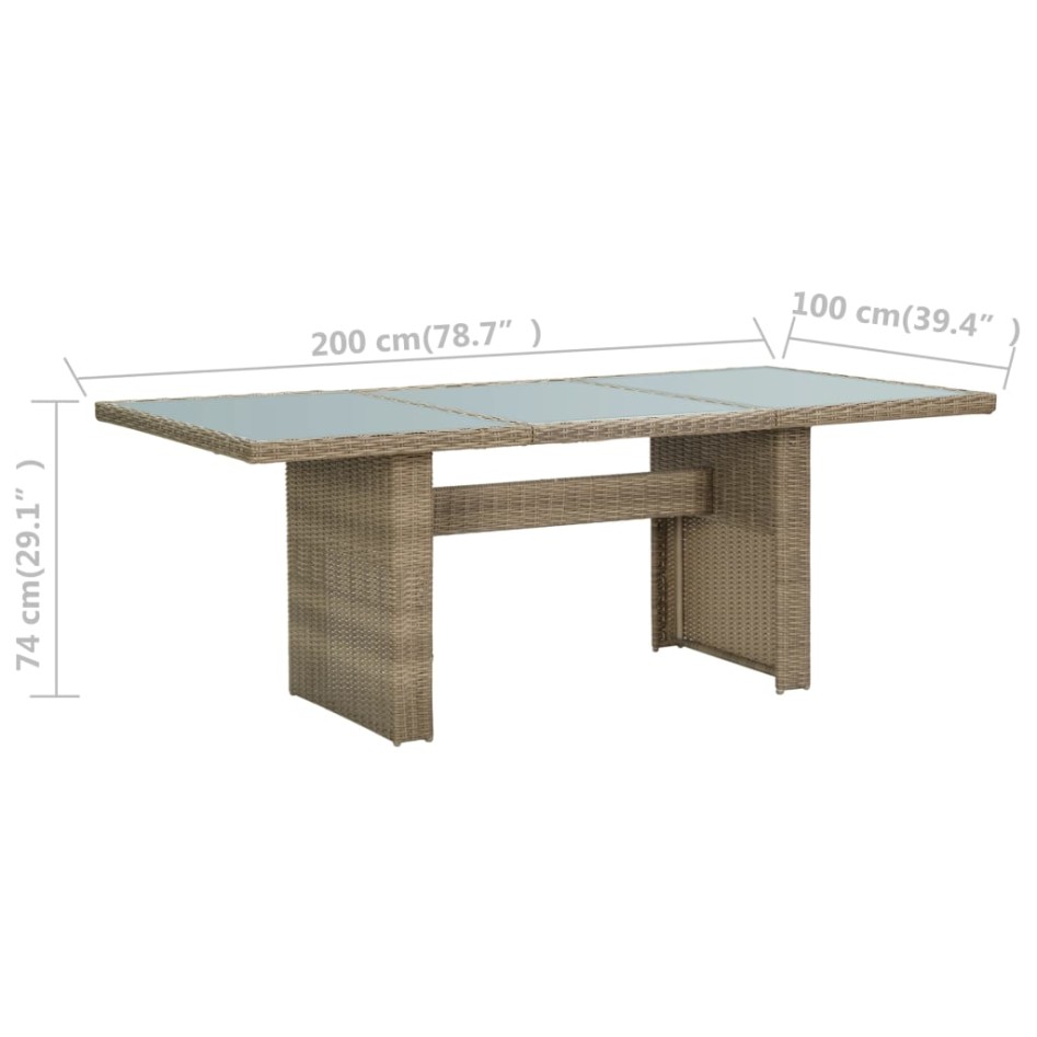 Mesa de comedor jardín vidrio y ratán PE marrón 200x100x74