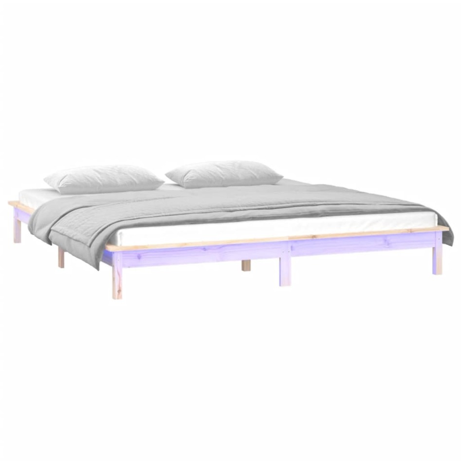 Estructura de cama con LED madera maciza 120x200