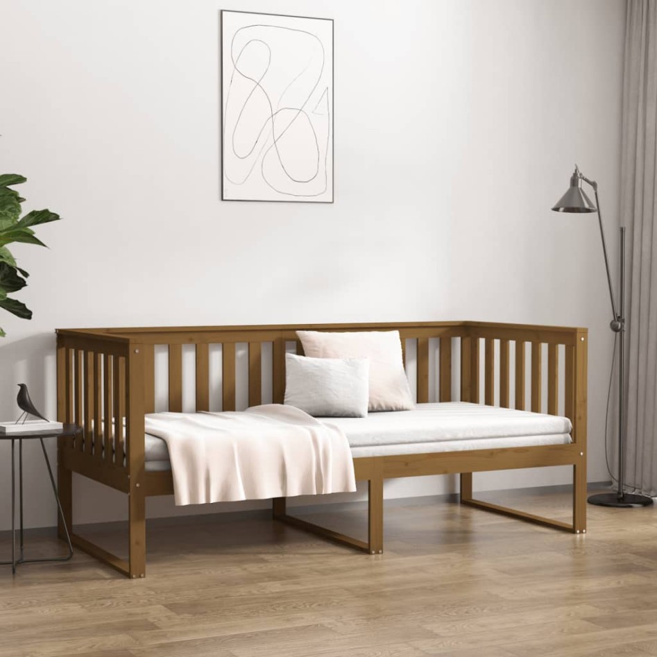Sofá cama madera maciza de pino marrón miel 100x200