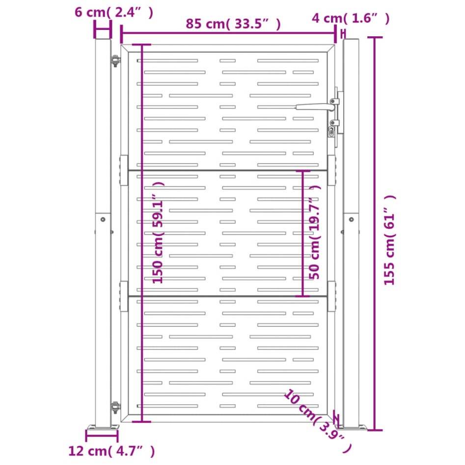 Puerta de jardín acero corten diseño cuadrado 105x155