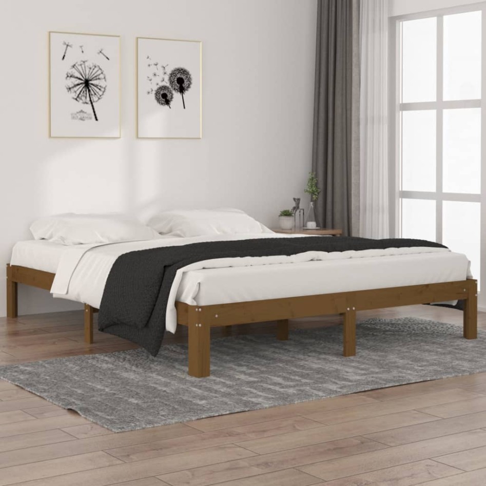 Estructura de cama madera maciza pino marrón miel 160x200