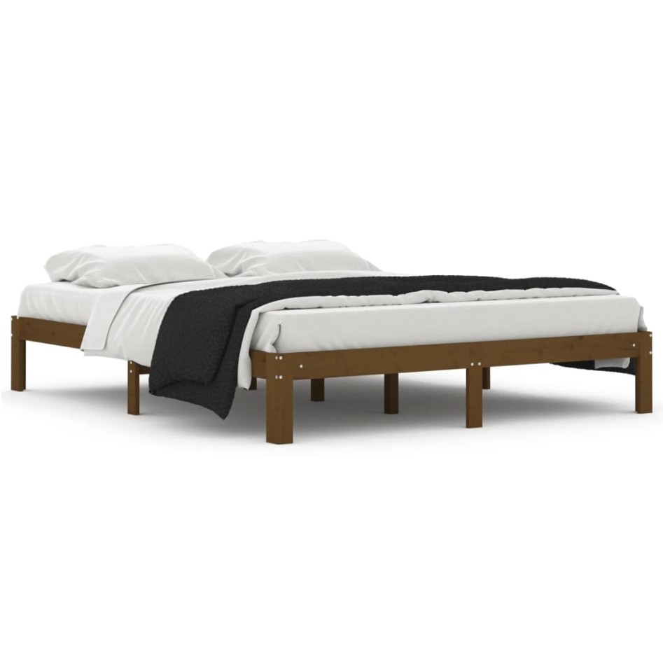 Estructura de cama madera maciza pino marrón miel 160x200