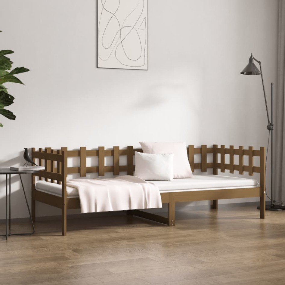 Sofá cama madera maciza de pino marrón miel 90x200