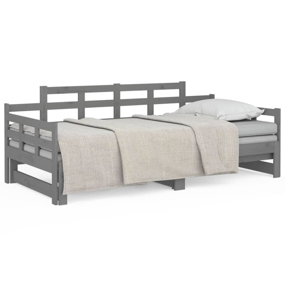 Sofá cama extraíble madera maciza de pino gris 2x(90x200)