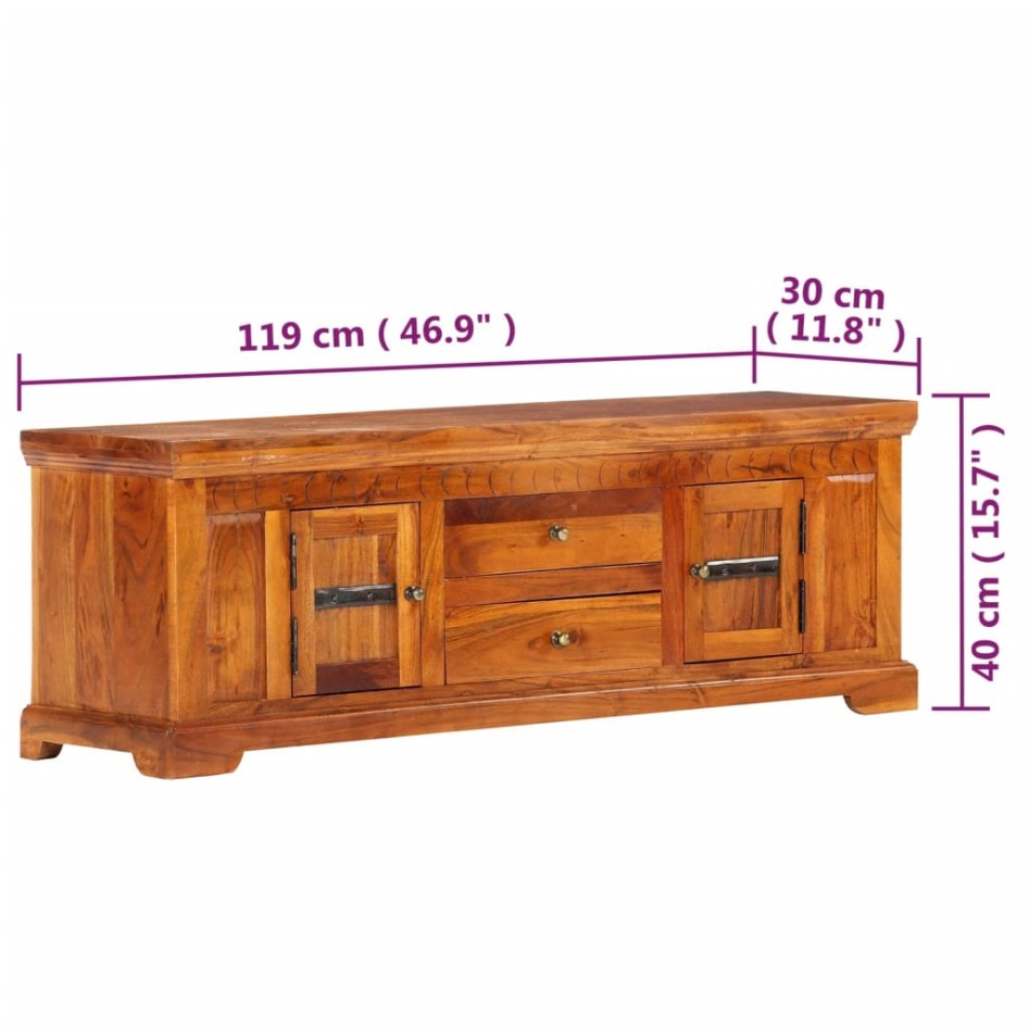 Mueble de TV de madera maciza de acacia 119x30x40