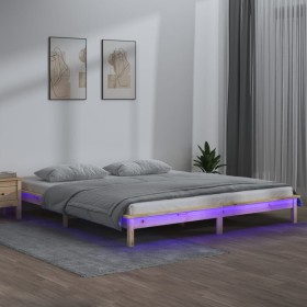 Estructura de cama con LED madera maciza 120x190