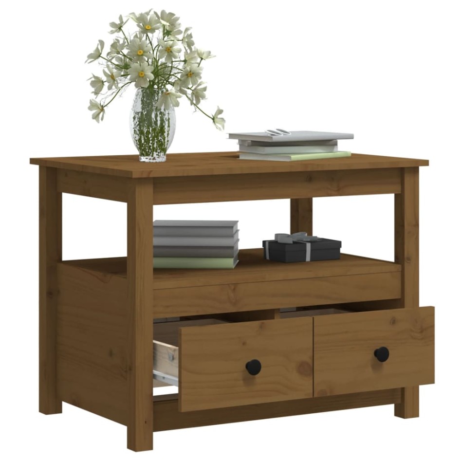 Mesa de centro de madera maciza de pino marrón miel 71x49x55