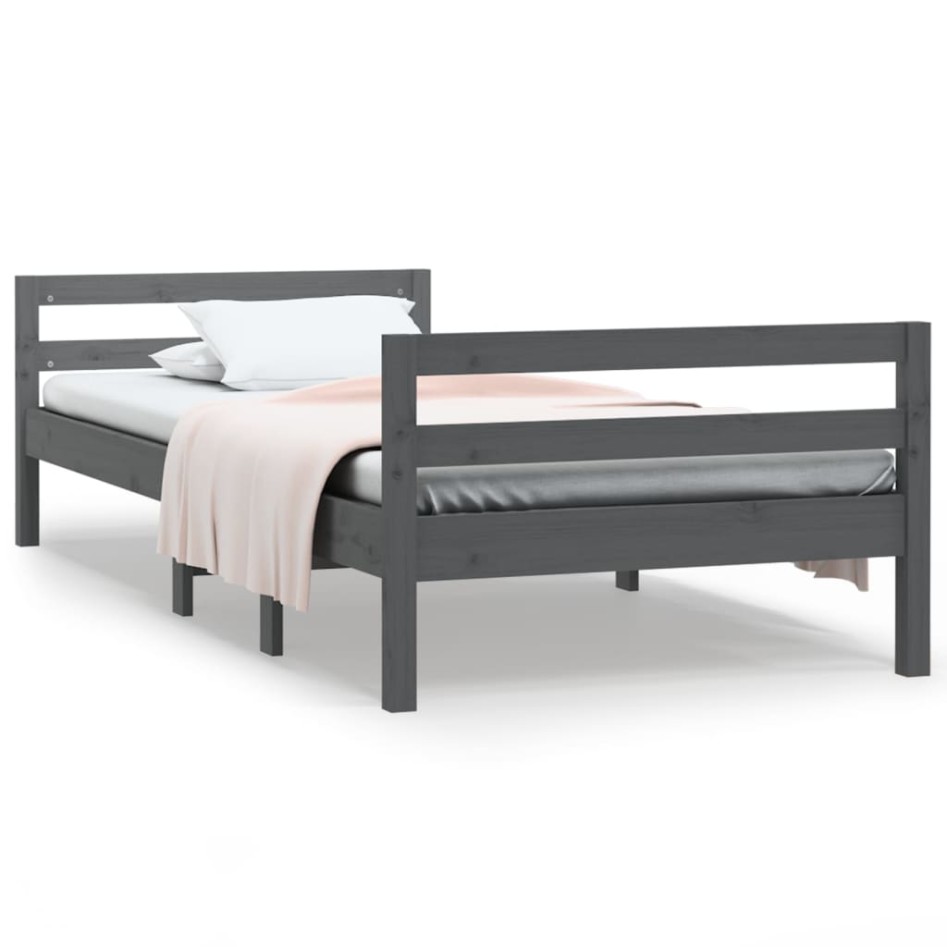 Estructura de cama madera maciza de pino gris 90x200
