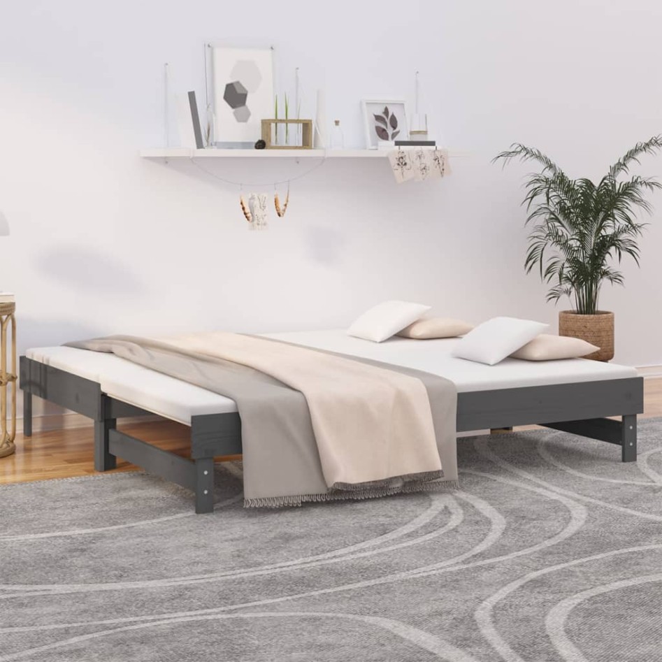 Sofá cama extraíble madera maciza de pino gris 2x(90x190)