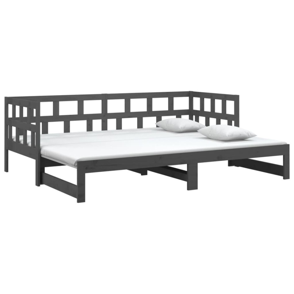 Sofá cama extraíble madera maciza de pino gris 2x(90x190)