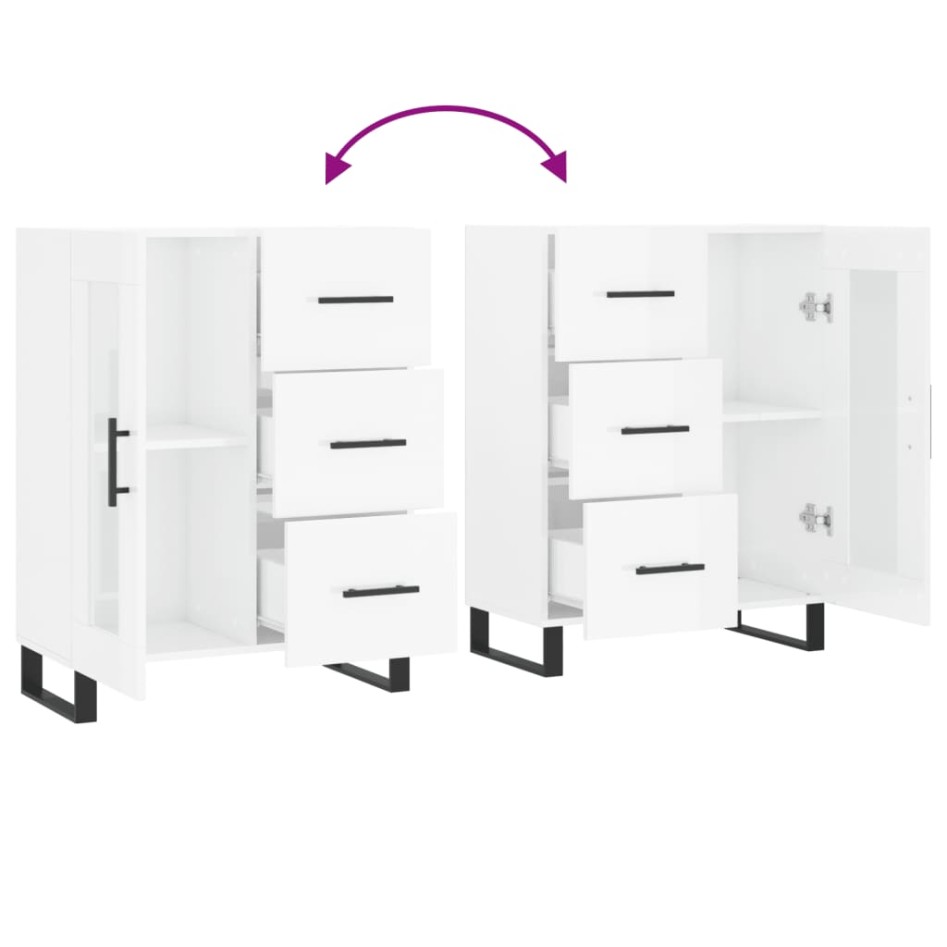 Aparador de madera contrachapada blanco brillante 69,5x34x90