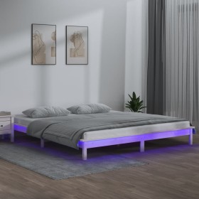 Estructura de cama con LED madera maciza blanca 180x200
