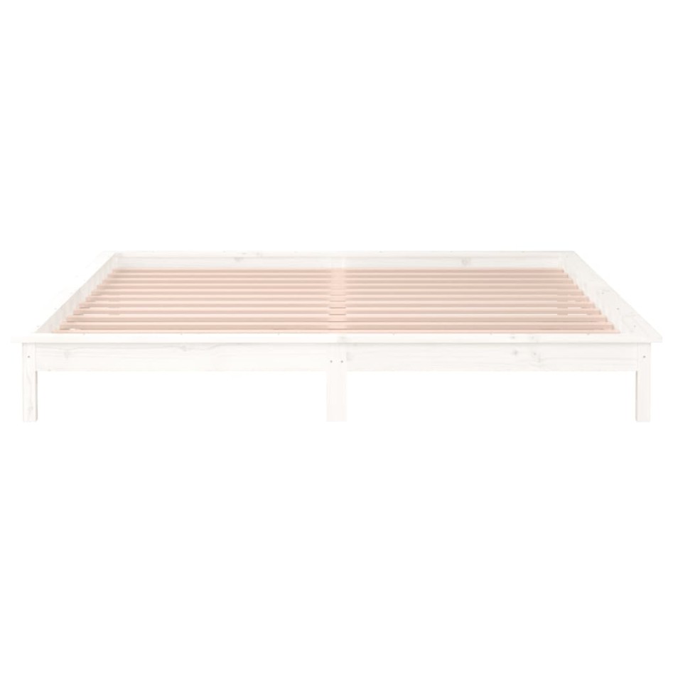 Estructura de cama con LED madera maciza blanca 180x200