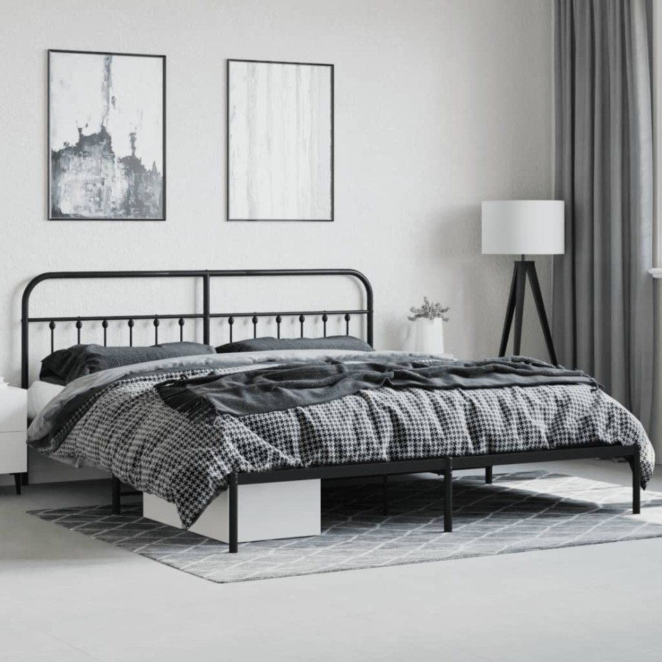 Estructura de cama con cabecero metal negro 200x200