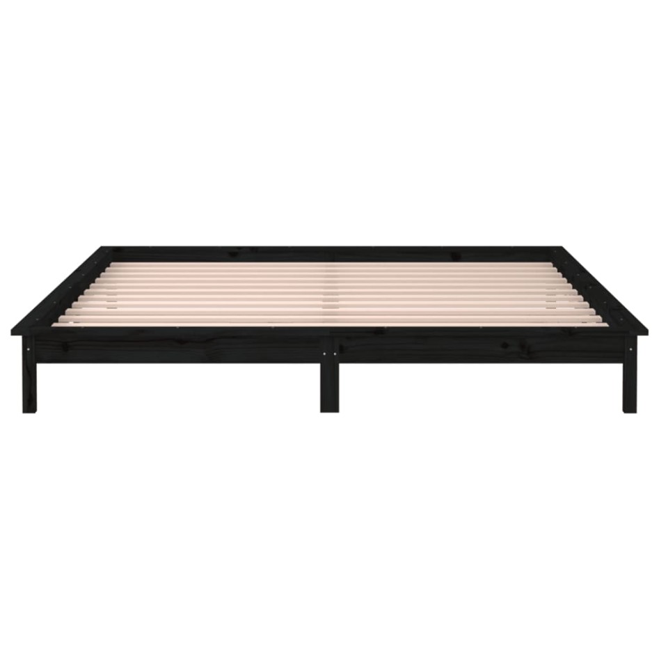Estructura de cama con LED madera maciza negro 140x190
