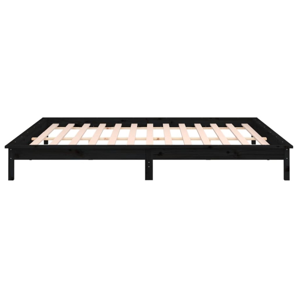 Estructura de cama con LED madera maciza negro 140x190