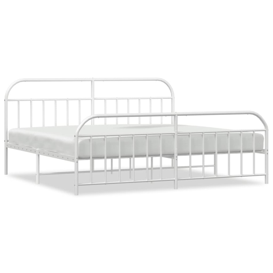 Estructura cama metal con cabecero y estribo blanco 200x200