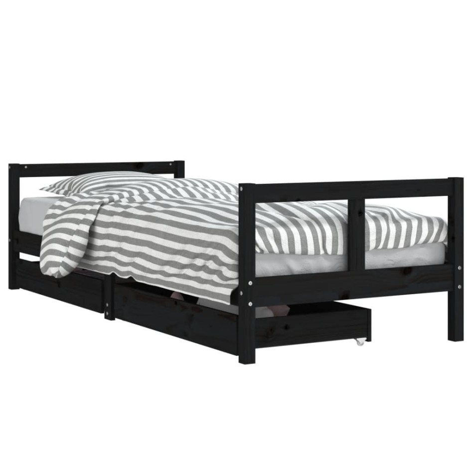 Estructura de cama niños con cajones madera pino negro