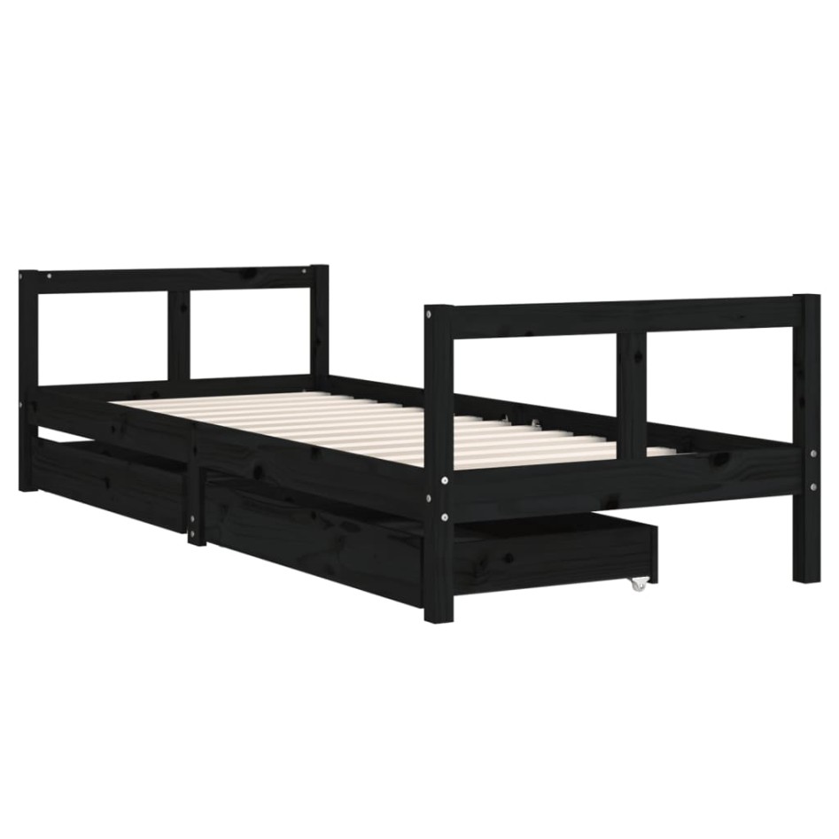 Estructura de cama niños con cajones madera pino negro