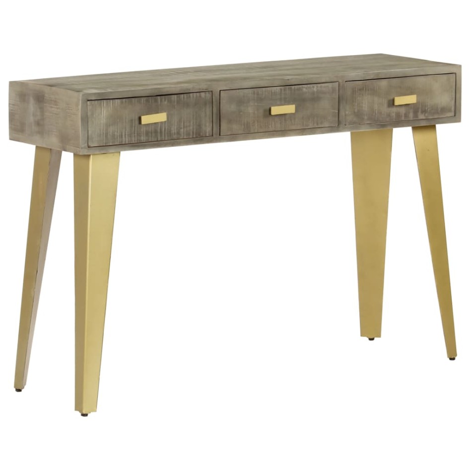 Mesa consola de madera mango maciza gris y latón 110x35x76