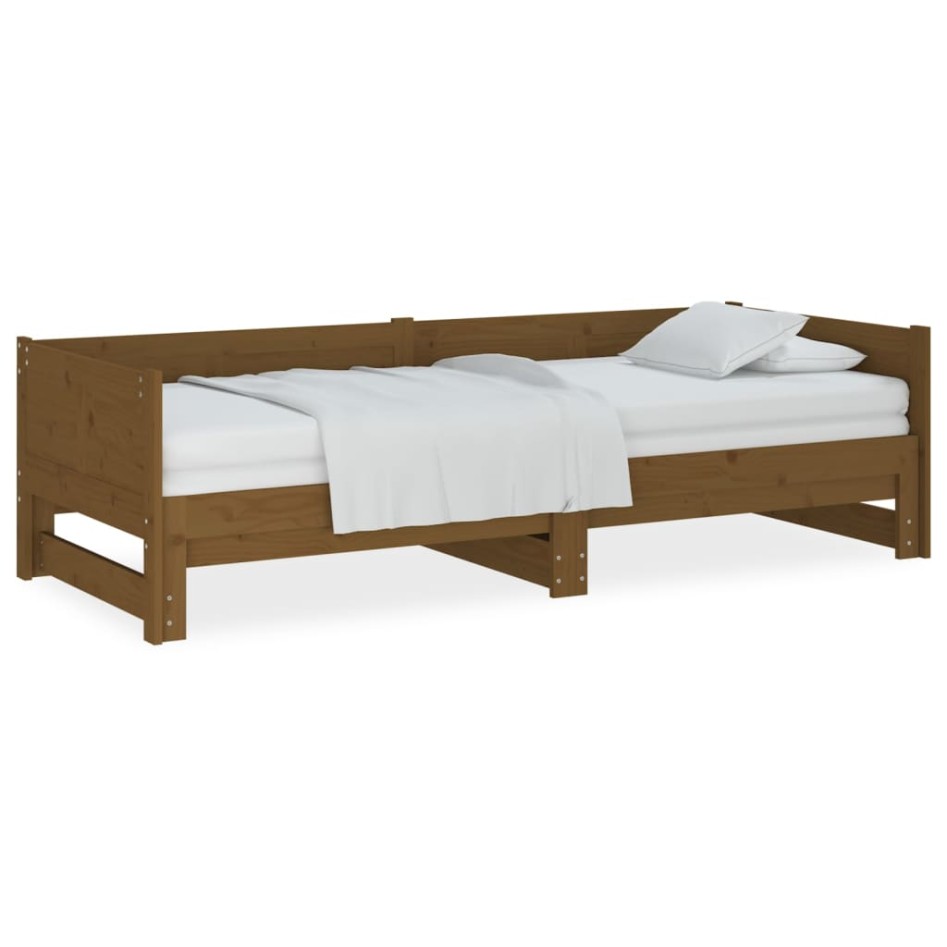 Sofá cama extraíble madera maciza marrón miel 2x(90x200)