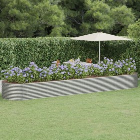 Jardinera arriate acero recubrimiento polvo plata 584x140x68