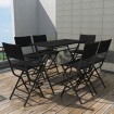 Set comedor de jardín plegable 7 pzas poli ratán y acero negro