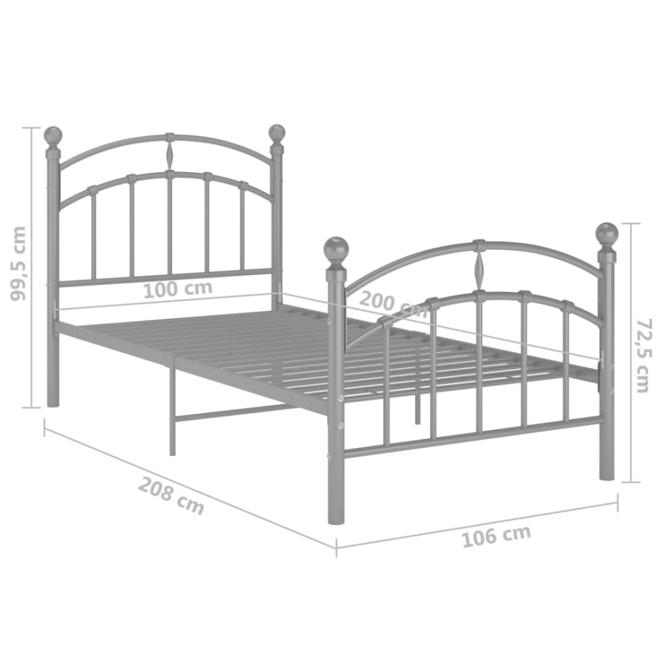 Estructura de cama de metal gris 100x200