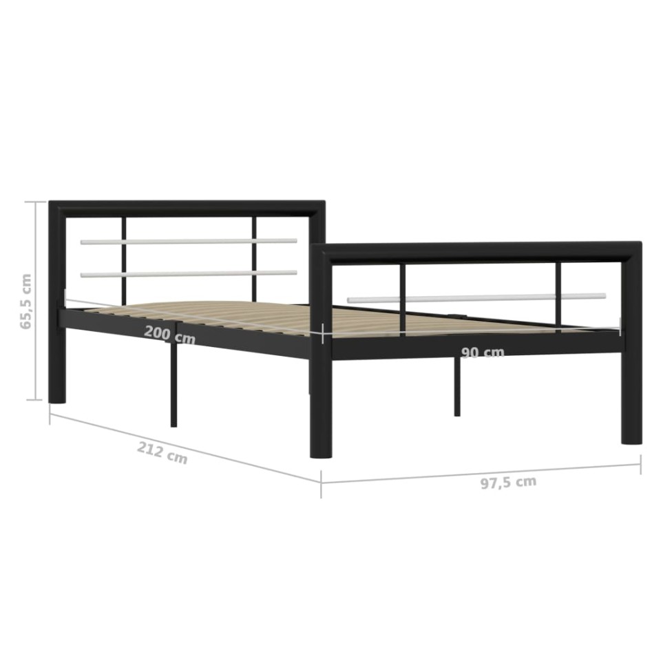Estructura de cama de metal negro y blanco 100x200
