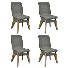 Sillas de comedor 4 uds tela gris claro y madera maciza