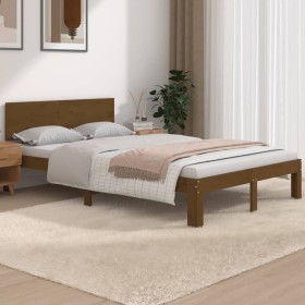 Estructura de cama doble madera maciza marrón miel 120x190