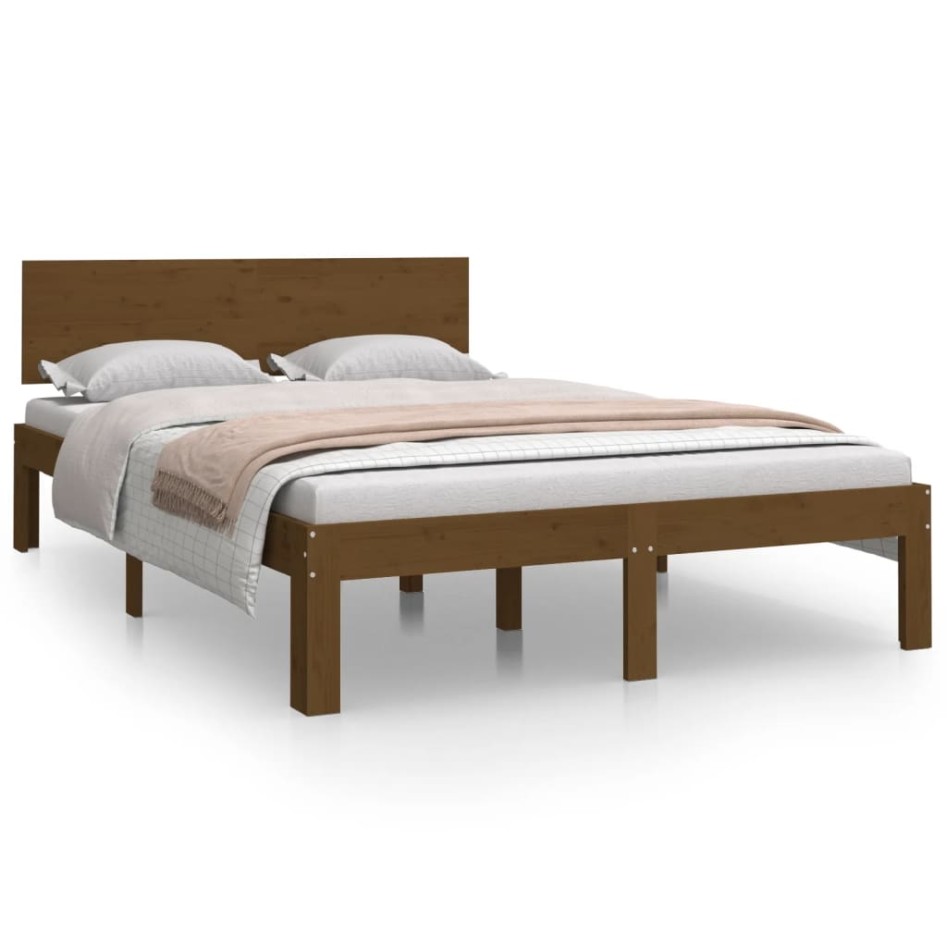 Estructura de cama doble madera maciza marrón miel 120x190
