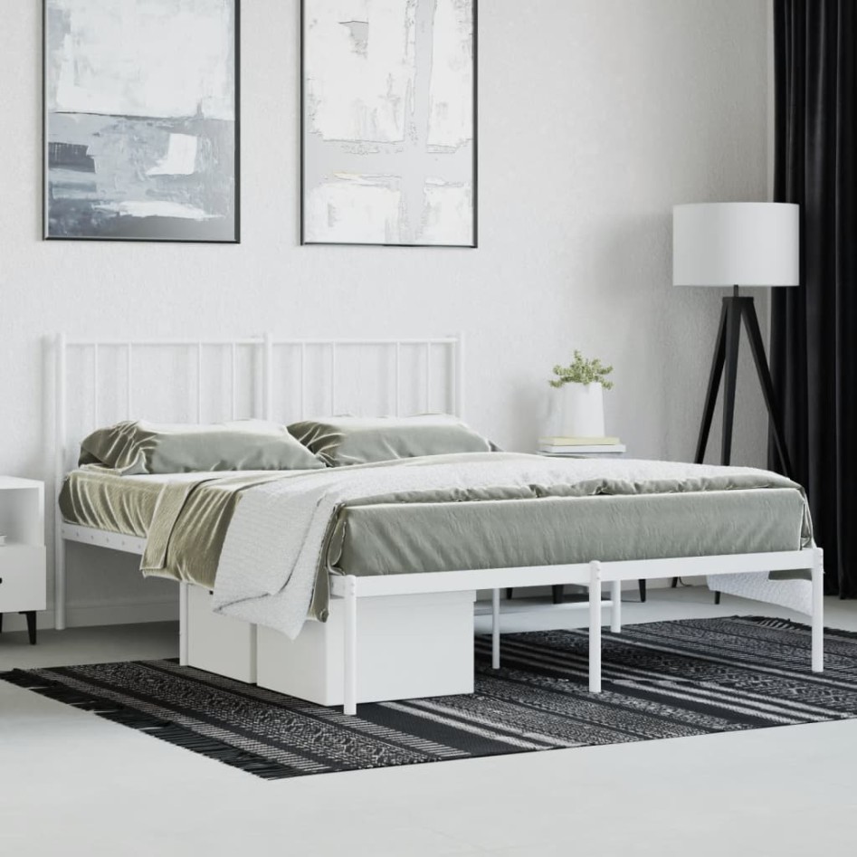 Estructura de cama con cabecero metal blanca 160x200