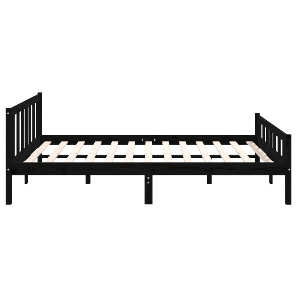 Estructura de cama madera maciza negra King Size 150x200