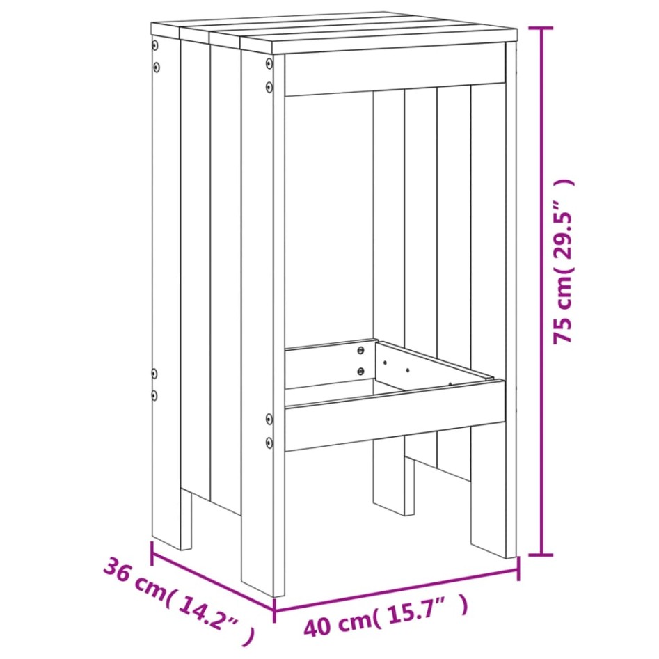 Taburetes altos de cocina 2 uds madera maciza pino 40x36x75