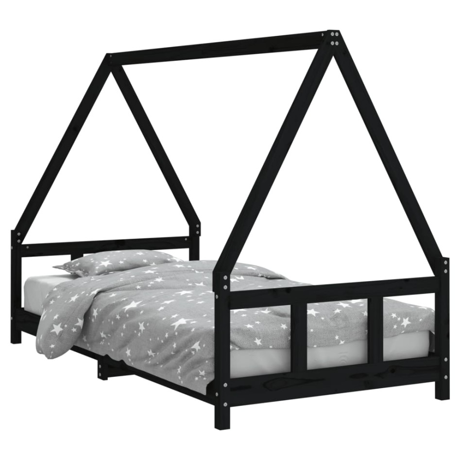 Estructura de cama para niños madera de pino negro 90x190
